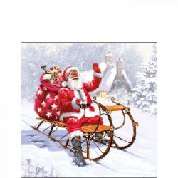 Servetel decor 33*33cm - santa on sledge