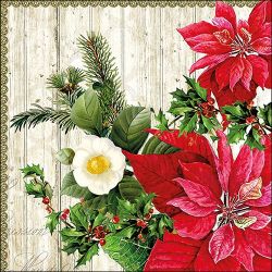 Servetel decor 33*33cm - poinsettia on wood